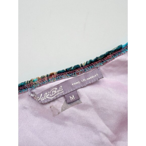 HALE BOB Blue Silk Burnout Velvet Beaded Peacock Cowl Neck Tank Top, Size M - Picture 11 of 13